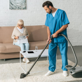 caretaker clean the floor